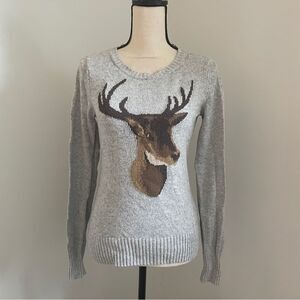 H&M Crew Neck Sweater size Small Gray Deer Knit Preppy‎ Reindeer Jumper